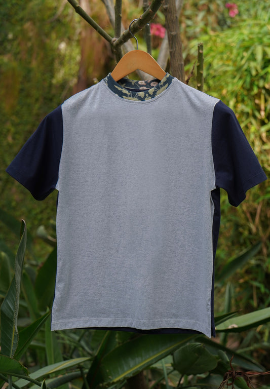 Melange grey and navy with printed band - Women's T-shirt