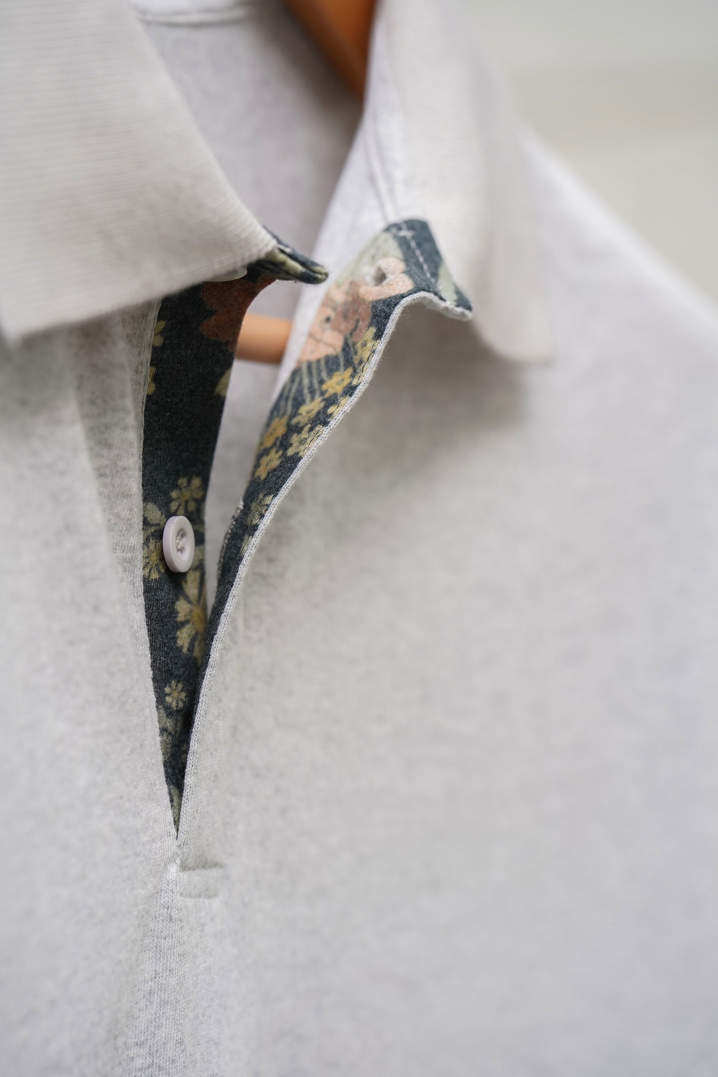 Melange grey with printed placket - Men's Polo T-shirt