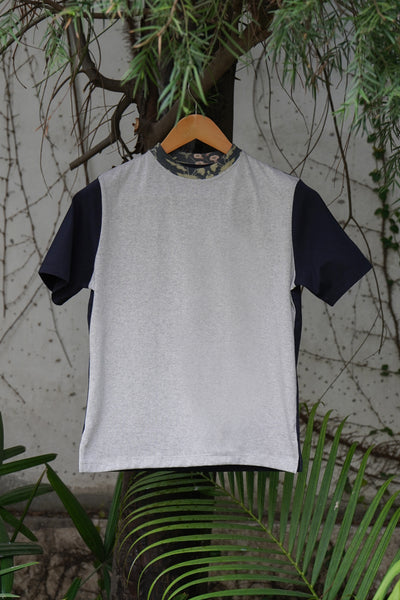 Melange grey and navy with printed band - Women's T-shirt