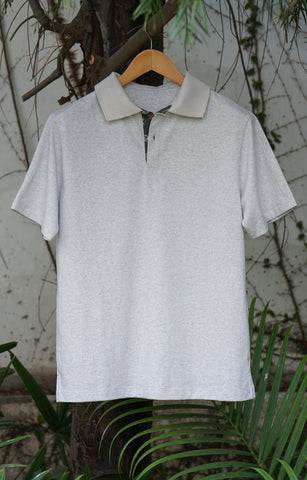 Melange grey with printed placket - Men's Polo T-shirt