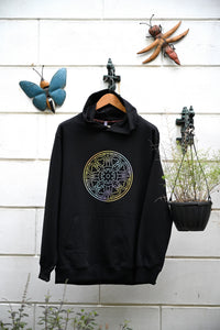 Black hoodie with multicolour print (unisex)