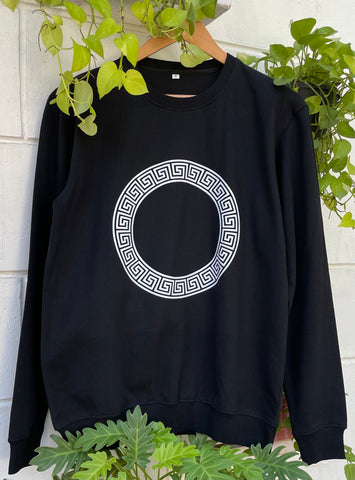 Black Sweatshirt with Meander Pattern (Unisex)