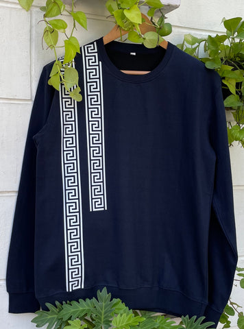 Navy Blue Sweatshirt with Striped Pattern (Unisex)
