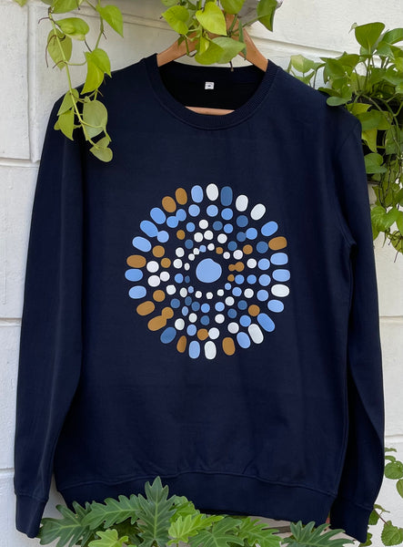 Navy Blue Sweatshirt with Ethnic Design (Unisex)