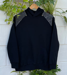 Black Hoodie with Herringbone Hand Embroidered Patch