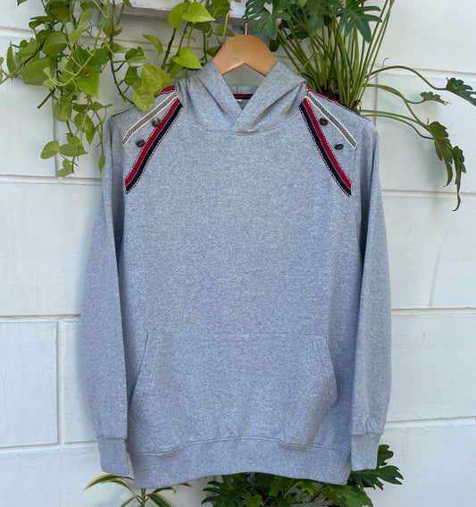 Grey Hoodie with Button and Piping