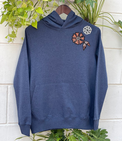 Blue Hoodie with Brown Tweed Hand Embroidered Patch