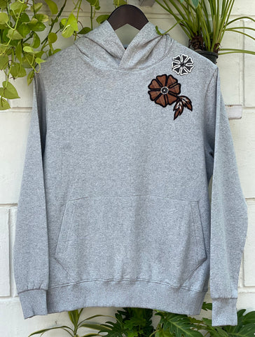 Grey Hoodie with Brown Tweed Hand Embroidered Patch