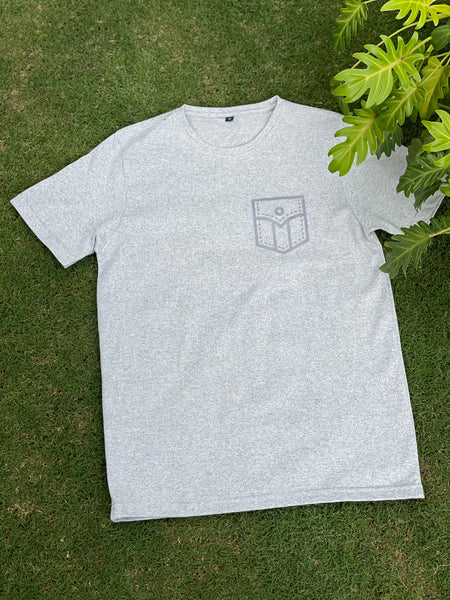 Melange grey pocket print loungewear set of t-shirt & shorts (men, slim fit)