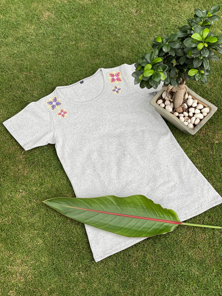 Melange Grey with brooch print loungewear set of t-shirt & shorts (women, slim fit)