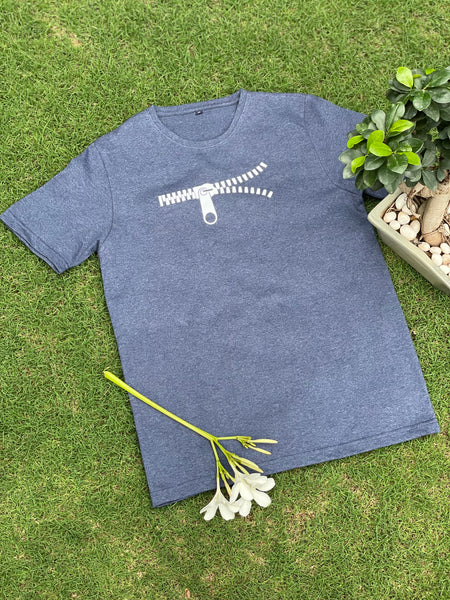 Blue zip print loungewear set of t-shirt & track pants (men, slim fit)
